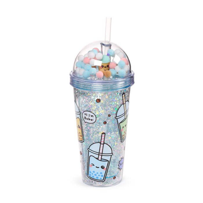 Foodiemals Bubble Tea Dubbelväggig Kopp & Sugrör med Figur
