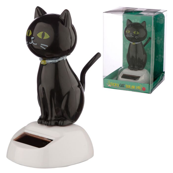 Svart Katt Solcellsfigur