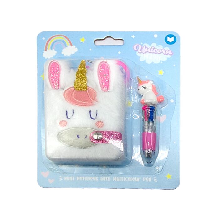 Unicorn Magic Enhörning Plysch A7 Mini Anteckningsbok & Multifärgpenna (4 Färger)