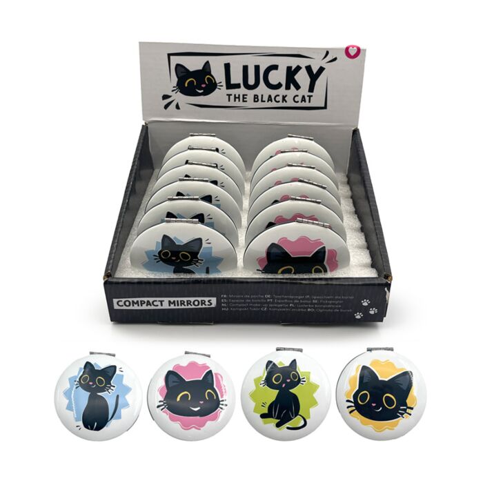 Lucky the Black Cat Svart Katt Fickspegel