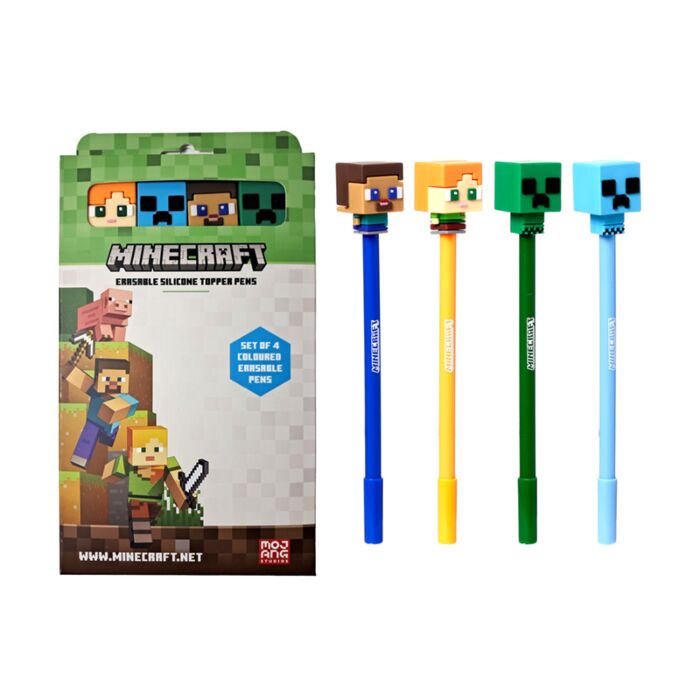 4-Pack Suddbara Bläckpennor med Minecraft Minecraft Chibi Stil Silikontopp
