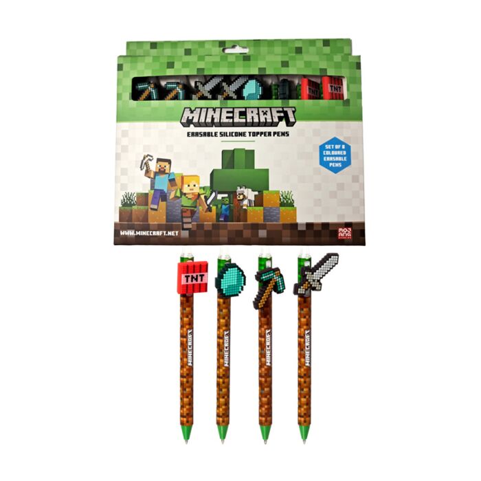 8-Pack Suddbara Bläckpennor med Mincraft Redskap Silikontopp