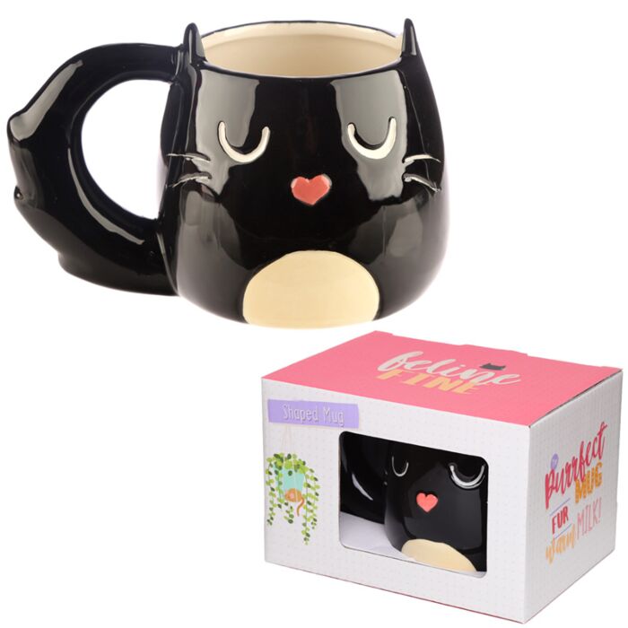 Feline Fine Svart Katt Formad Mugg