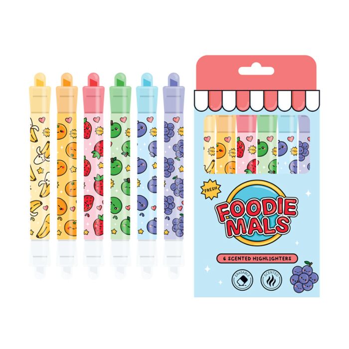 Foodiemals Frukt Suddbar Överstrykningspenna med Parfymerat Bläck 6-Pack