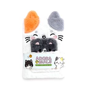 Adoramals Katt Plysch Anteckningsbok med Ficka & Mini Anteckningsbok