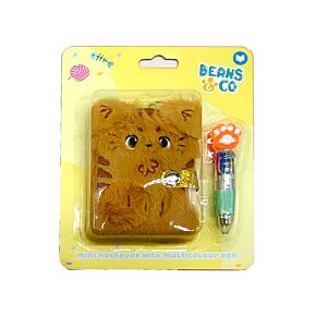 Beans & Co Katt Plysch A7 Mini Anteckningsbok & Multifärgpenna (4 Färger)