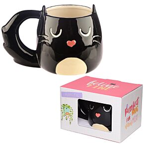 Feline Fine Svart Katt Formad Mugg