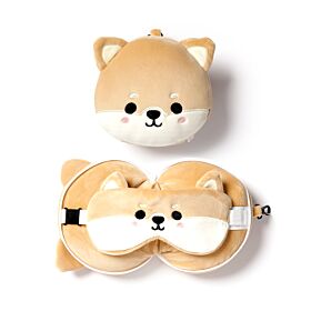 Relaxeazzz Plysch Shiba Inu Hund Rund Resekudde & Ögonmask Relaxeazzz Plysch Shiba Inu Hund Rund Resekudde & Ögonmask