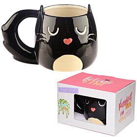 Feline Fine Svart Katt Formad Mugg