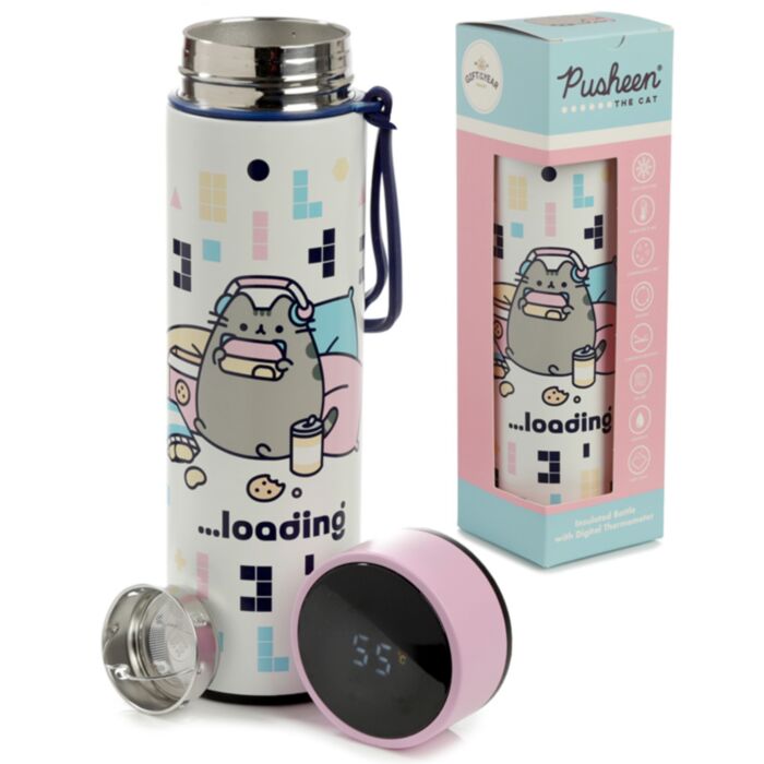 Pusheen Cat Gaming Värmeisolerad Flaska med Digital Termometer