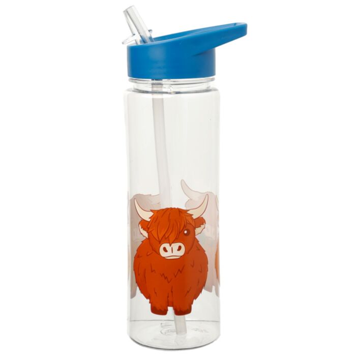 Återanvändbar 550ml Vattenflaska i Plast med Sugrör - Highland Coo Ko