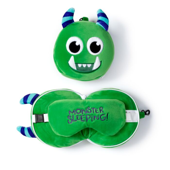 Relaxeazzz Plysch Grönt Monstarz Monster Rund Resekudde & Ögonmask