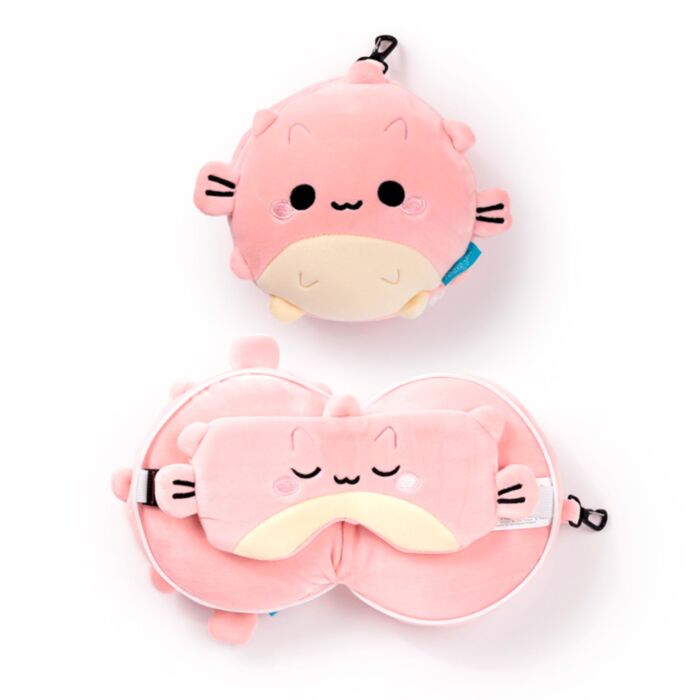 Relaxeazzz Adoramals Puff the Puffer Fish Plysch Resekudde & Ögonmask