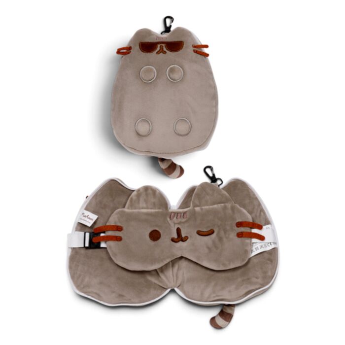 Relaxeazzz Pusheen Cat Katt med Solglasögon Plysch Formad Resekudde & Ögonmask