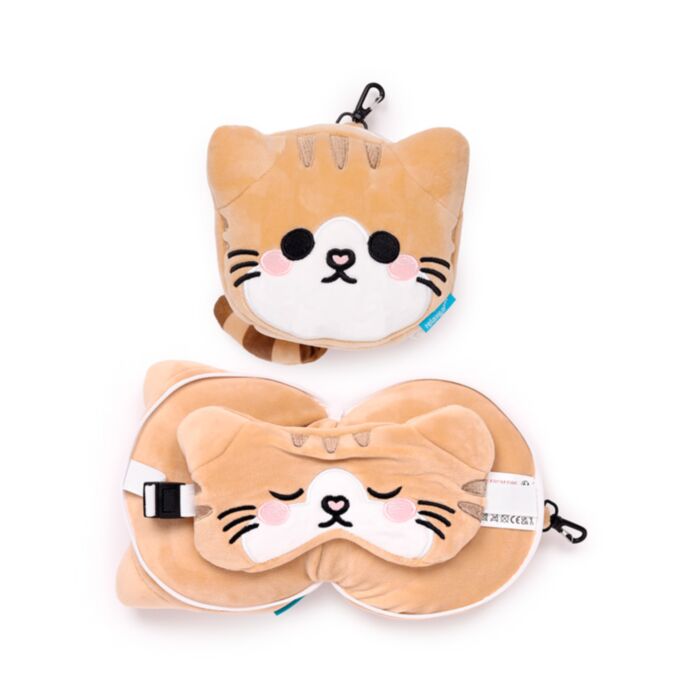Relaxeazzz Adoramals Scottish Fold Cat Katt Plysch Resekudde & Ögonmask