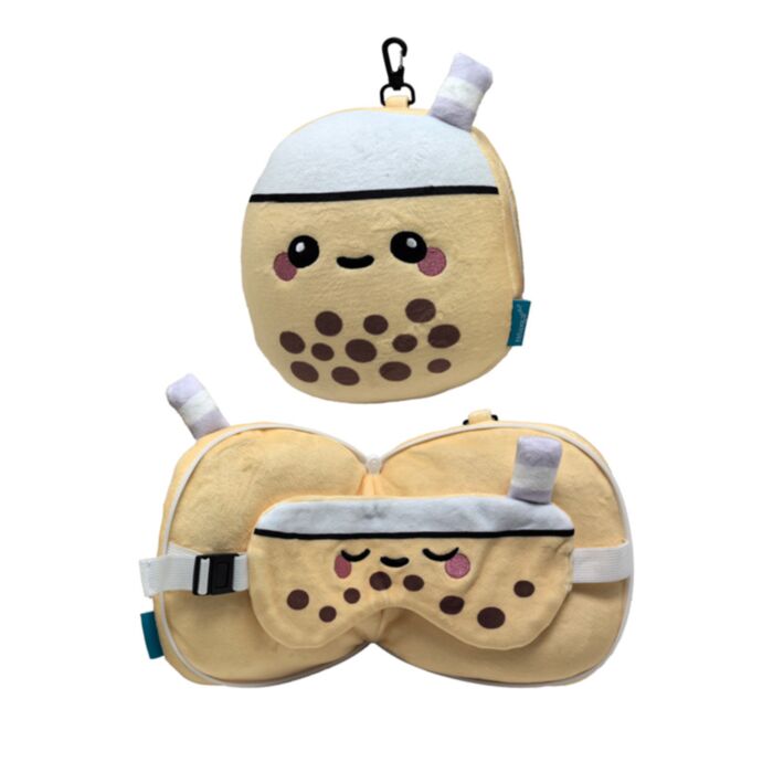 Relaxeazzz Foodiemals Bubbelte Formad Plysch Resekudde & Ögonmask