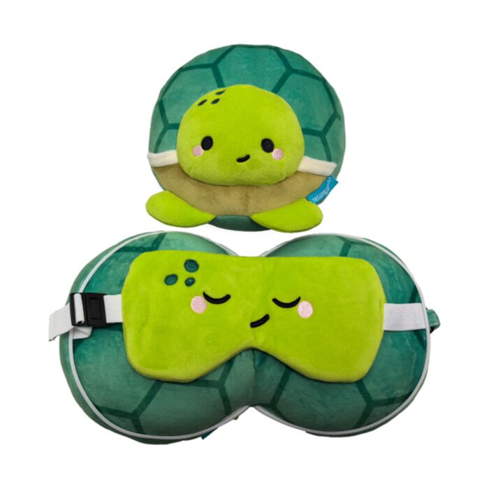 Relaxeazzz Adoramals Sköldpadda Formad Plysch Resekudde & Ögonmask