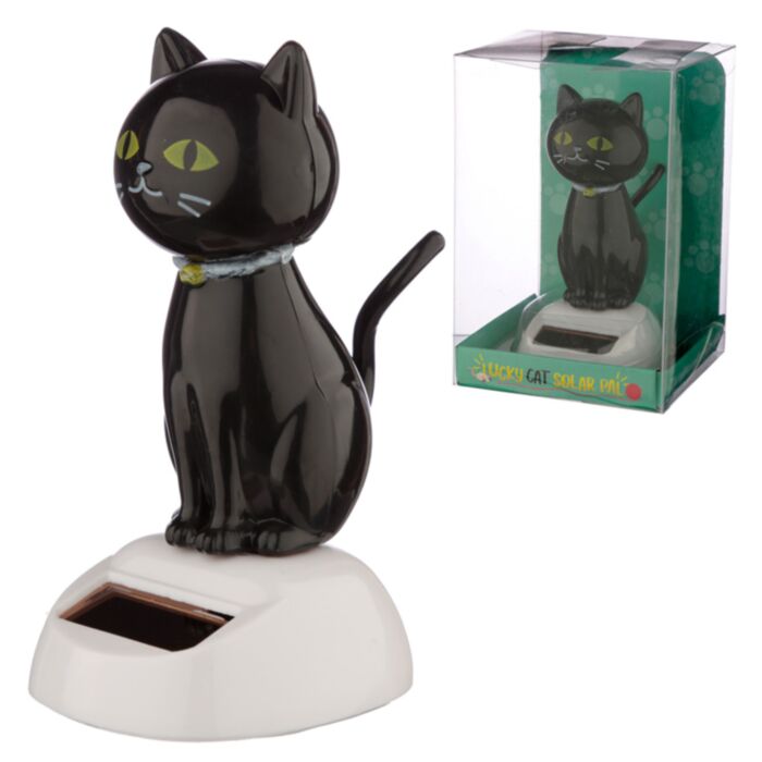 Svart Katt Solcellsfigur