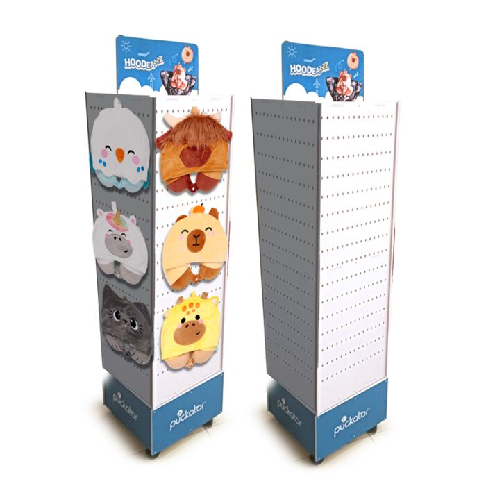 Roterande Pegboard FSDU Displayställ ned 30 Krokar för Hoodeazzz Resekuddar