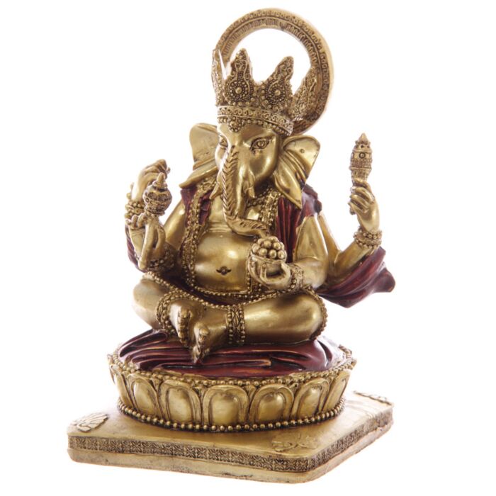 Guld & Röd Ganesh Staty 14cm