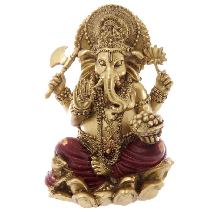 Guld & Röd Ganesh Staty 16cm