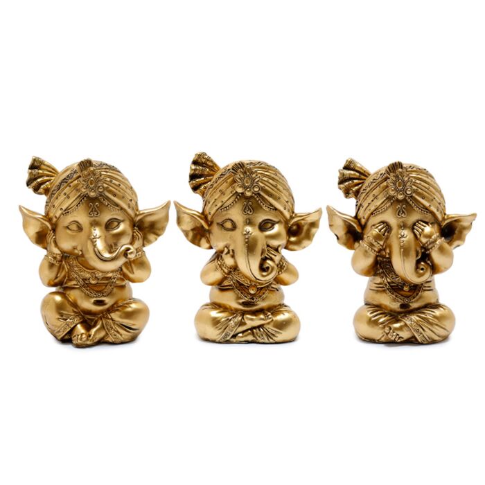 3-Pack Guld Ganesh Hear No Speak No See No Evil