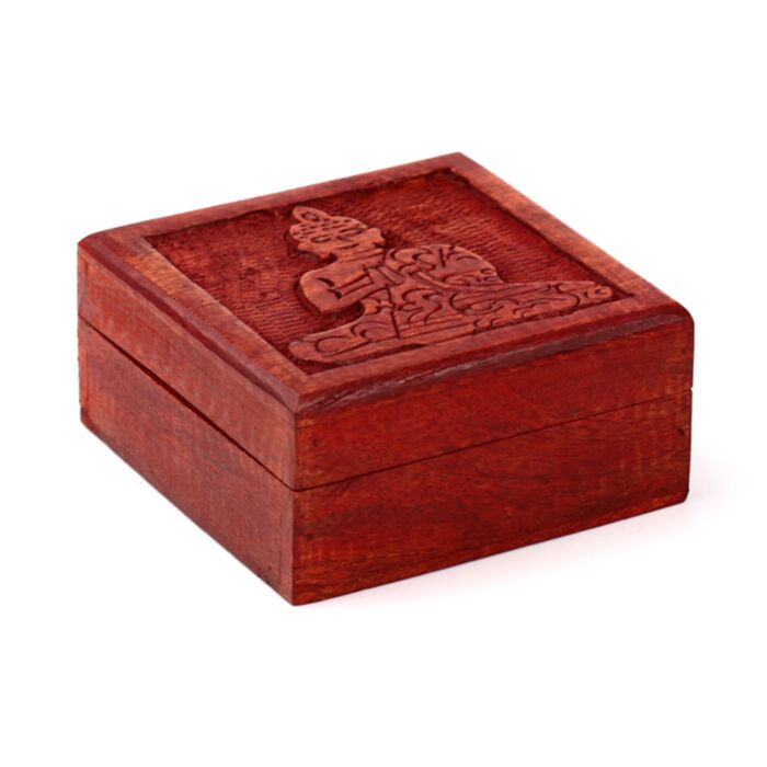 Mangoträ Utskuren Thai Buddha Smyckesask