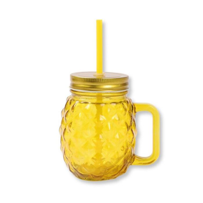 Foodiemals Ananasformad Mason Jar med Sugrör & Lock