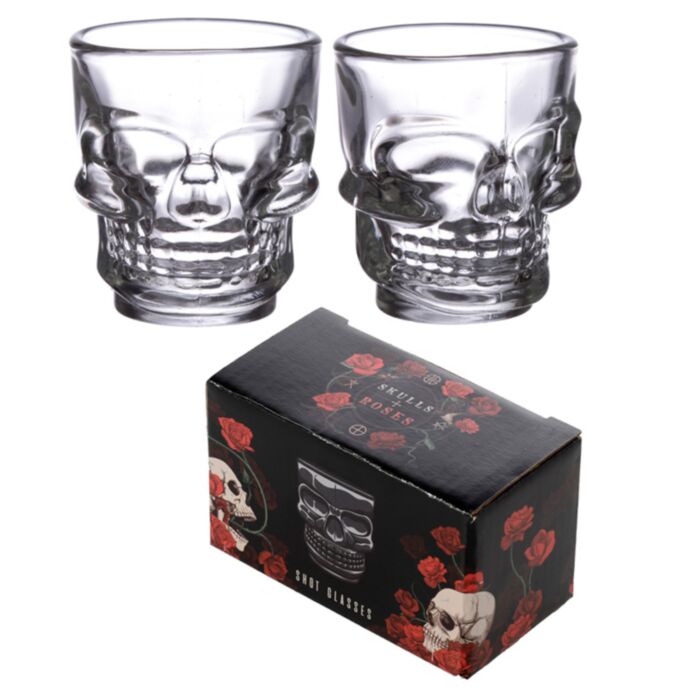 2-Pack Skulls & Roses Dödskalle Shotglas (60ml)