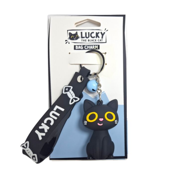 Lucky the Black Cat Svart Katt 3D Berlock för Väska