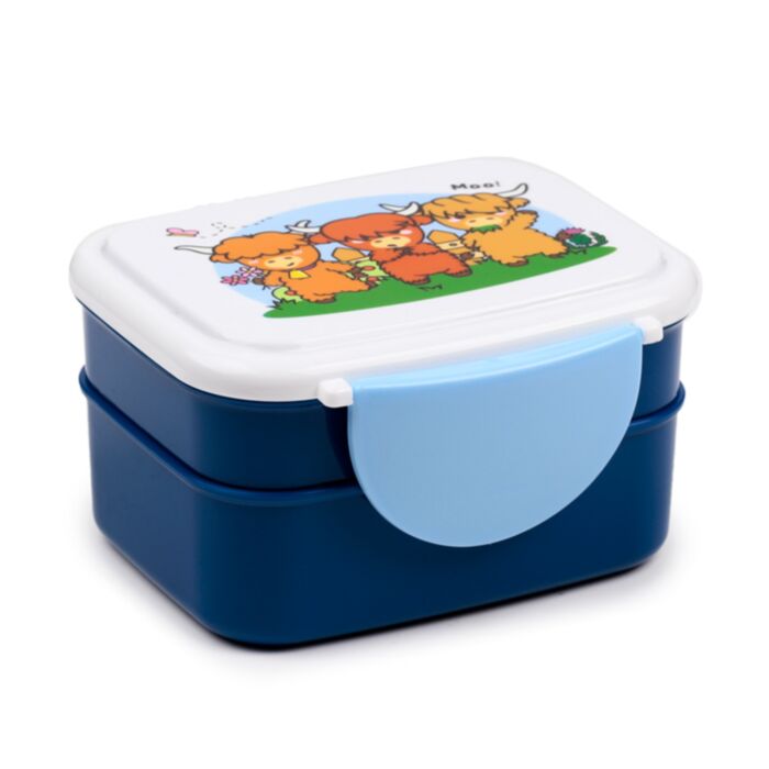Adoramals Highland Coo Clip Lock Staplad Bento Lunchlåda med Bestick