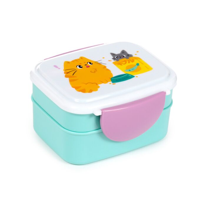 Beans & Co Katter Clip Lock Staplad Bento Lunchlåda med Bestick