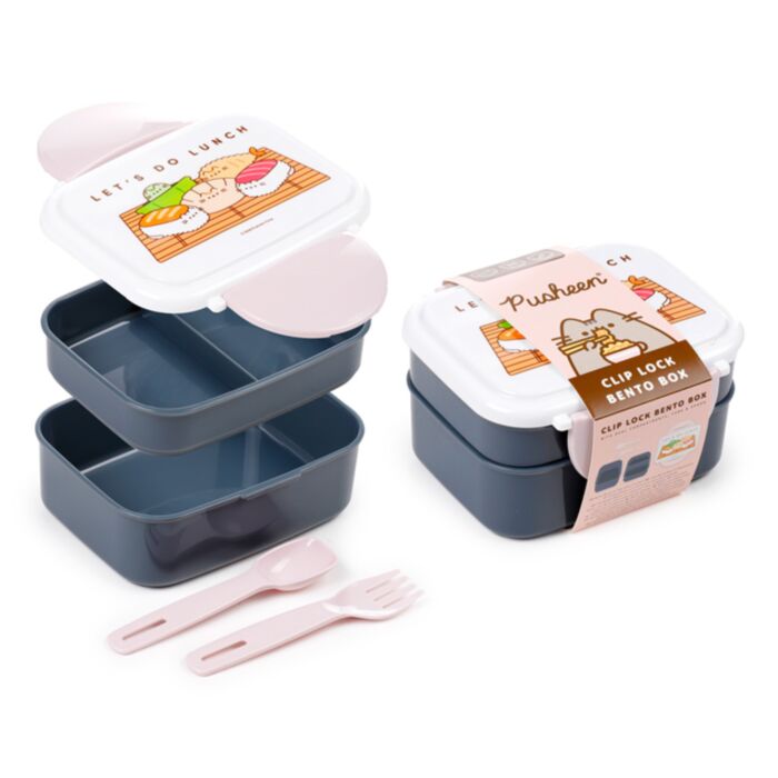 Pusheen the Cat Katt Sushi Club Clip Lock Staplad Bento Lunchlåda med Bestick