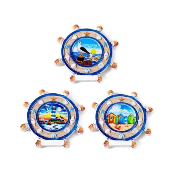 Souvenir Kustmagnet Skeppshjulformad med Kustscener