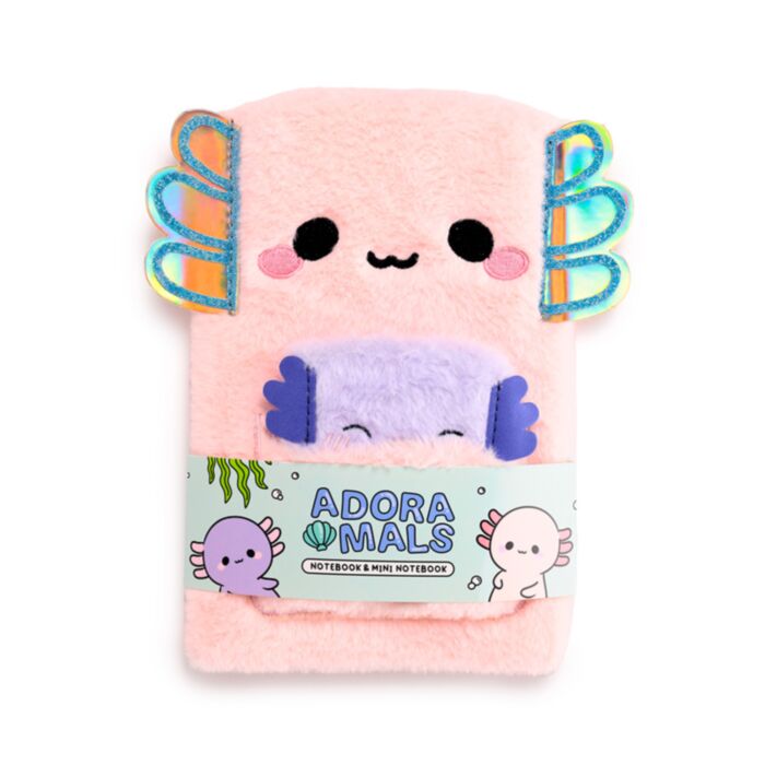 Adoramals Axolotl Plysch Anteckningsbok med Ficka & Mini Anteckningsbok
