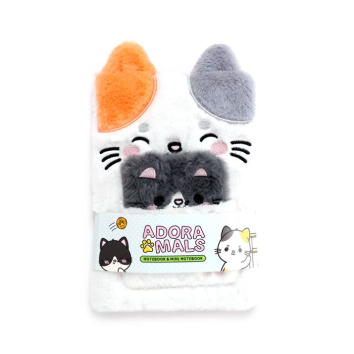 Adoramals Katt Plysch Anteckningsbok med Ficka & Mini Anteckningsbok