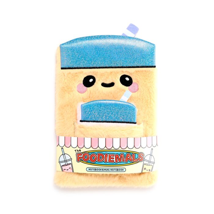 Foodiemals Bubble Tea Plysch Anteckningsbok med Ficka & Mini Anteckningsbok