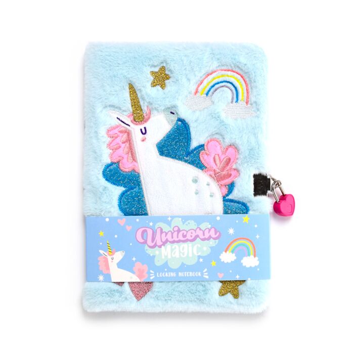 Unicorn Magic Enhörning Plysch Anteckningsbok med Hänglås och Nyckel