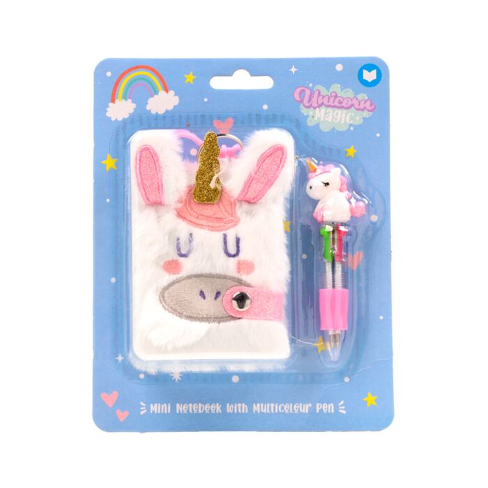 Unicorn Magic Enhörning Plysch A7 Mini Anteckningsbok & Multifärgpenna (4 Färger)