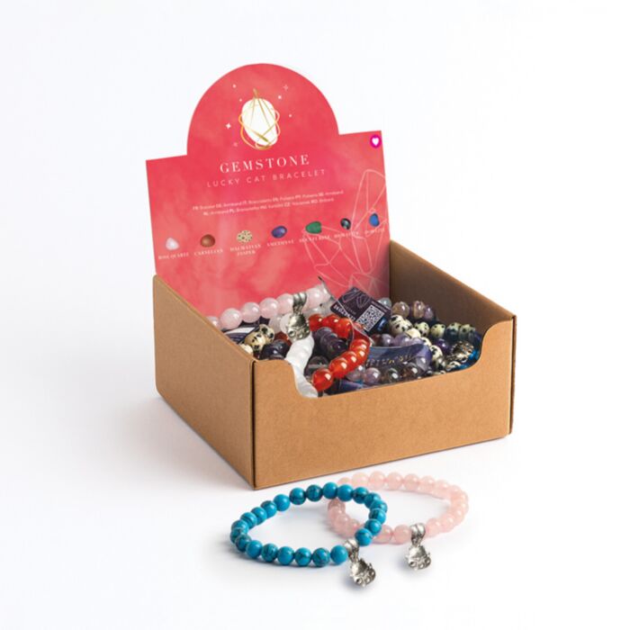 Ädelsten Runda Pärlor Armband med Lyckoamulett