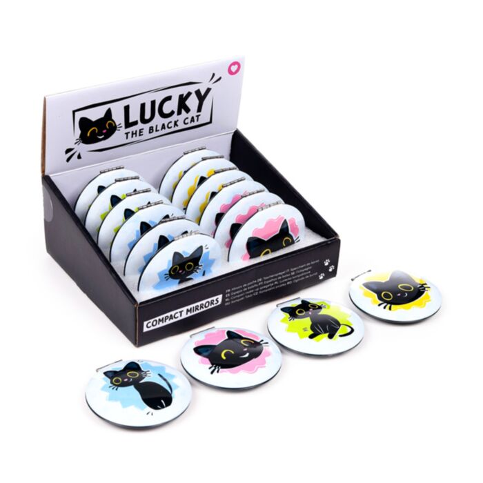 Lucky the Black Cat Svart Katt Fickspegel