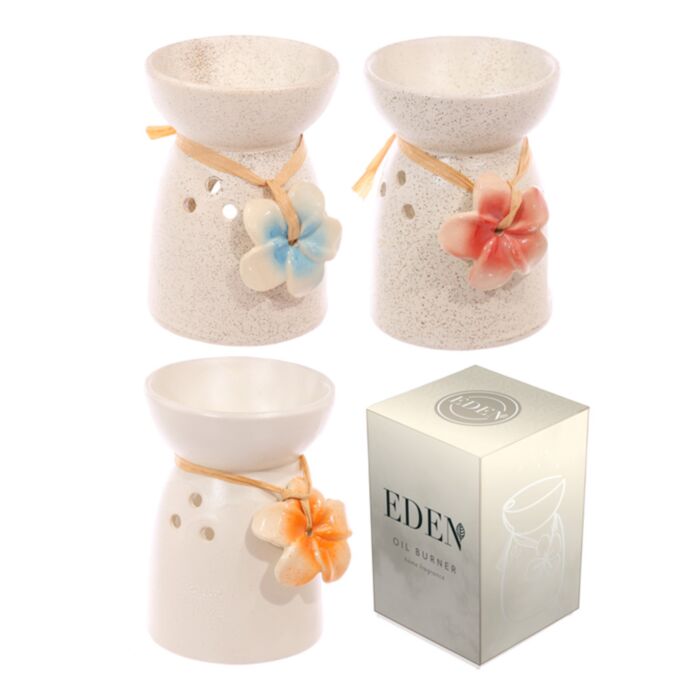 Spräcklig Gräddvit Aromalampa i Keramik med Blomma