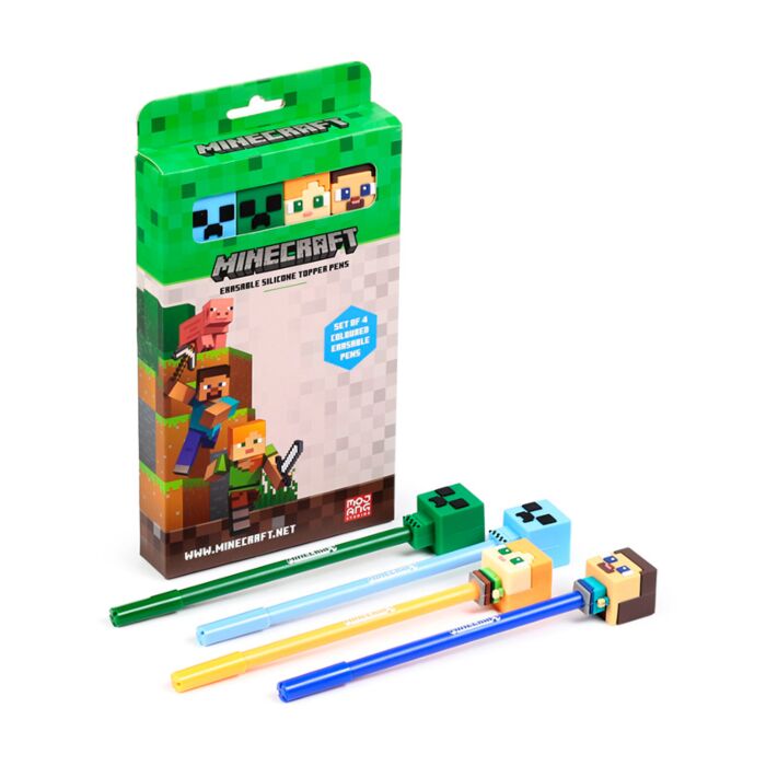 4-Pack Suddbara Bläckpennor med Minecraft Minecraft Chibi Stil Silikontopp