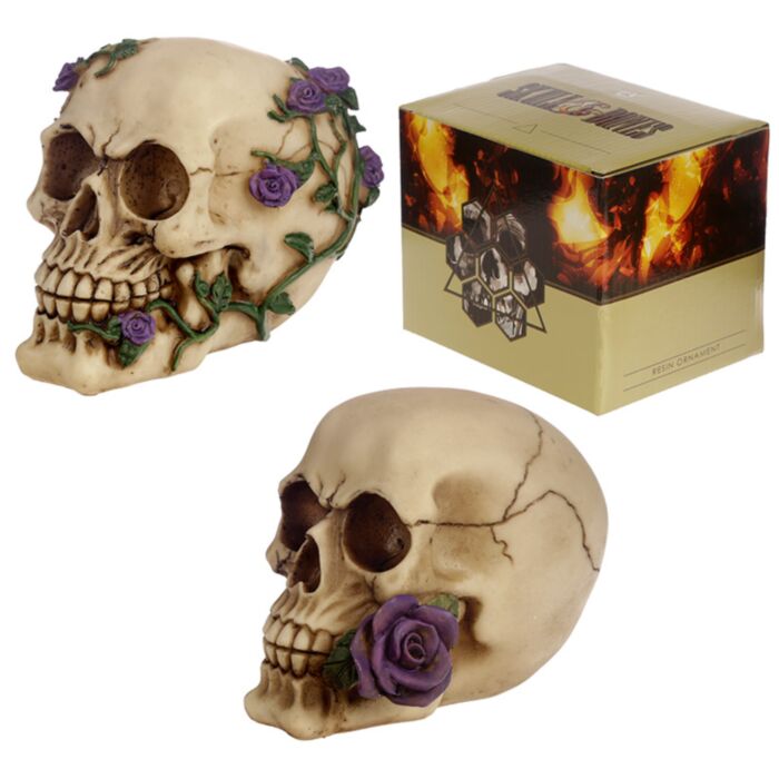 Skull and Bones Dödskalle med Lila Rosor