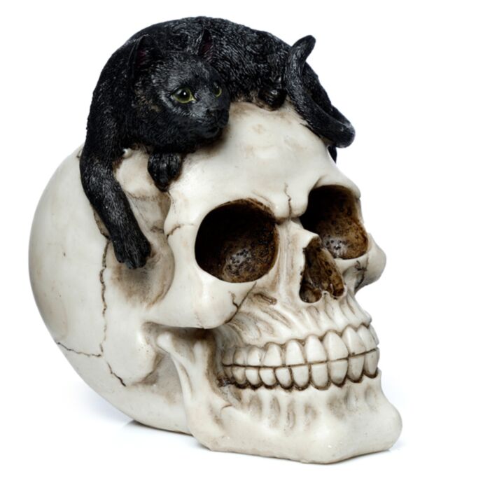 Dödskalle med Svart Katt Ornament