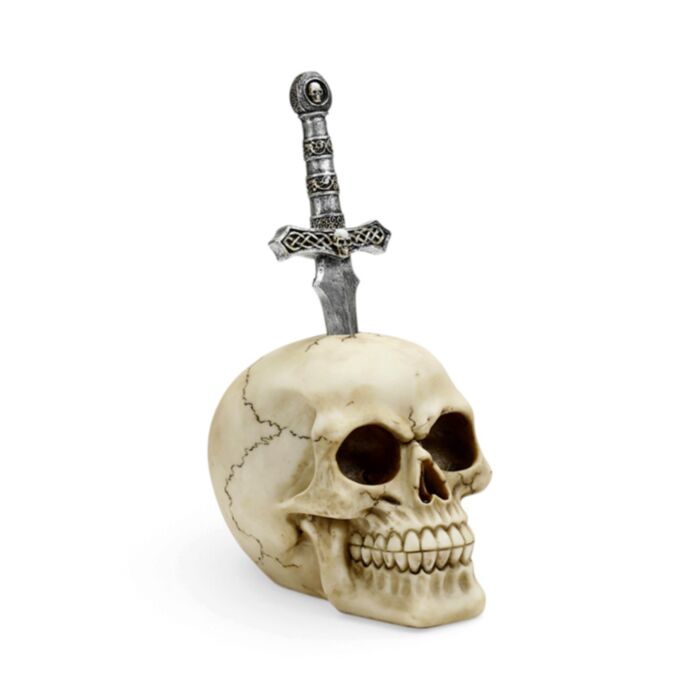 Dödskalle med Metallsvärd i Huvud Ornament