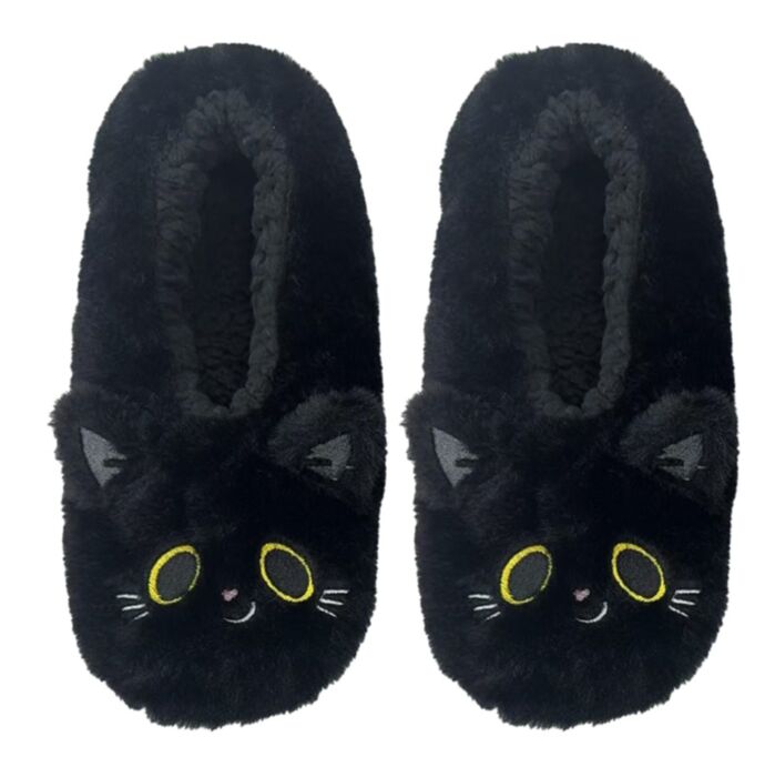 Lucky the Black Cat Svart Katt Anti-Slip Plysch Tofflor EU39-41/UK6-8