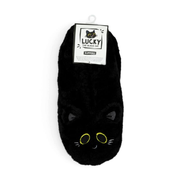 Lucky the Black Cat Svart Katt Anti-Slip Plysch Tofflor EU39-41/UK6-8