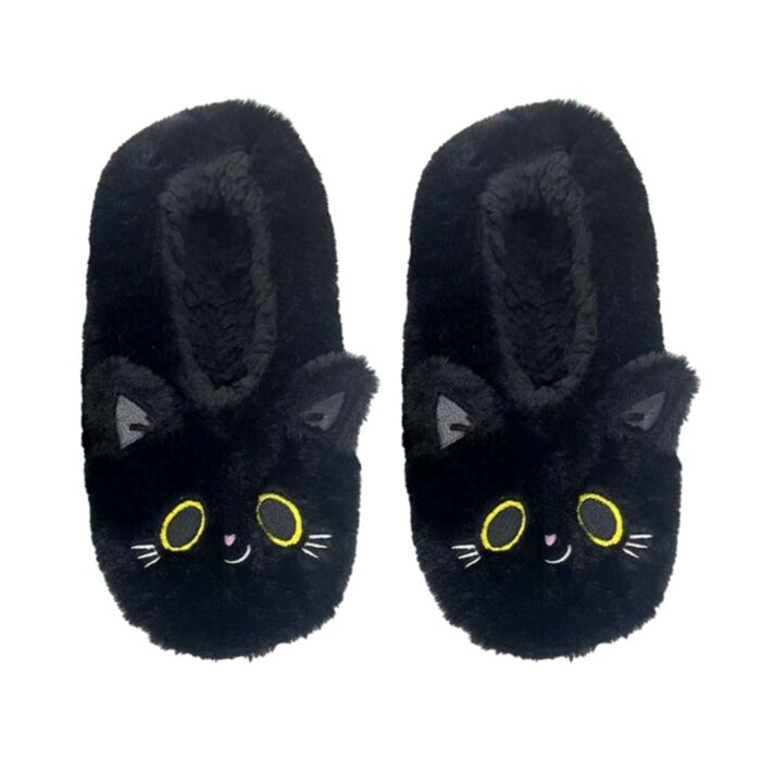 Lucky the Black Cat Svart Katt Anti-Slip Plysch Tofflor EU36-38/UK3-5