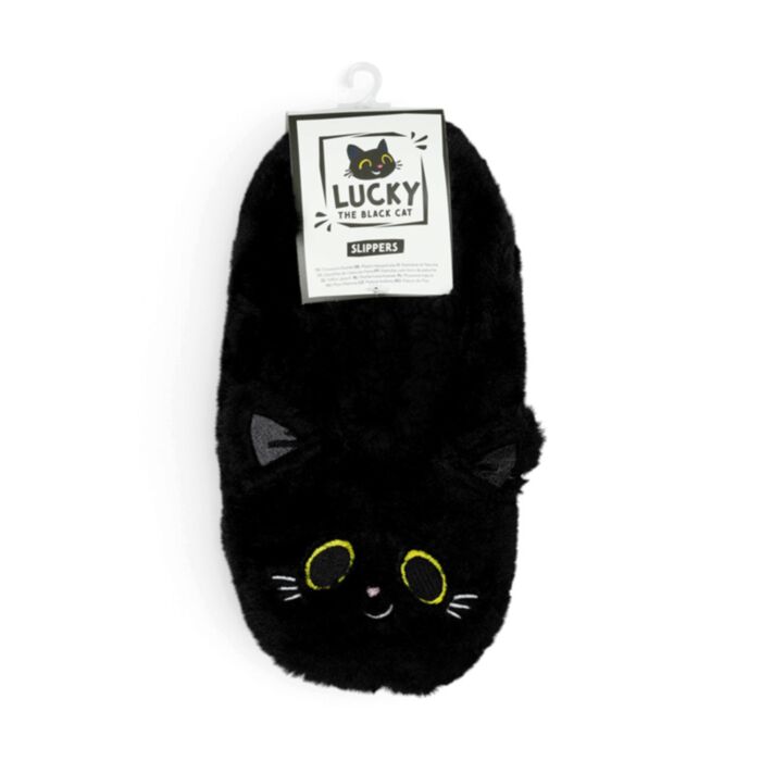 Lucky the Black Cat Svart Katt Anti-Slip Plysch Tofflor EU36-38/UK3-5